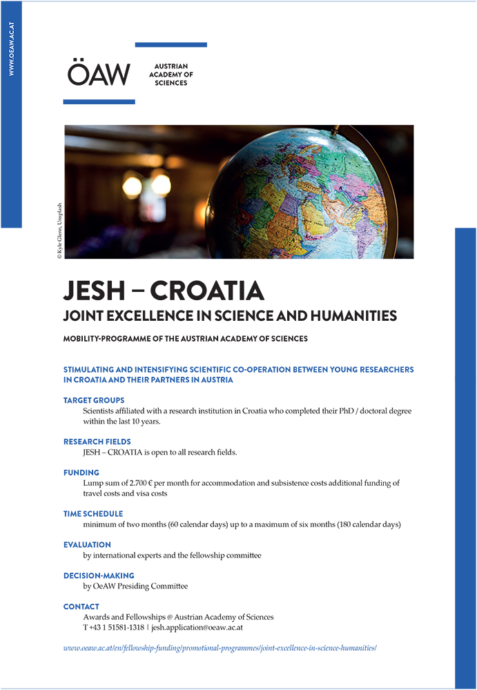 Plakat - Natječaj JESH (Joint Excellence in Science and Humanities) - Croatia