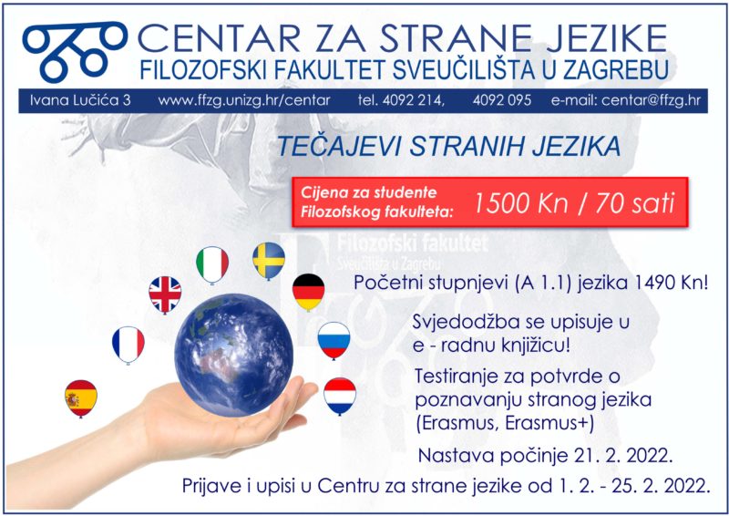Upisi u tečajeve stranih jezika u ljetnom semestru ak. god. 2021. / 2022. 